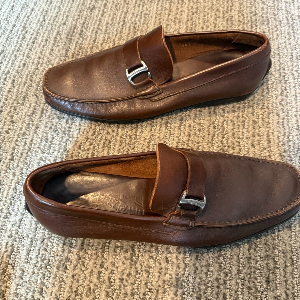 Salvatore Ferragamo Brown Leather Loafers Slip-Ons